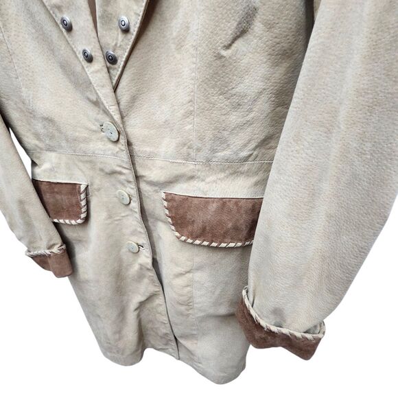 Vintage Lew Magram Leather Suede Jacket Womens 6 Tan Brown Western Studs Casual - Picture 5 of 15